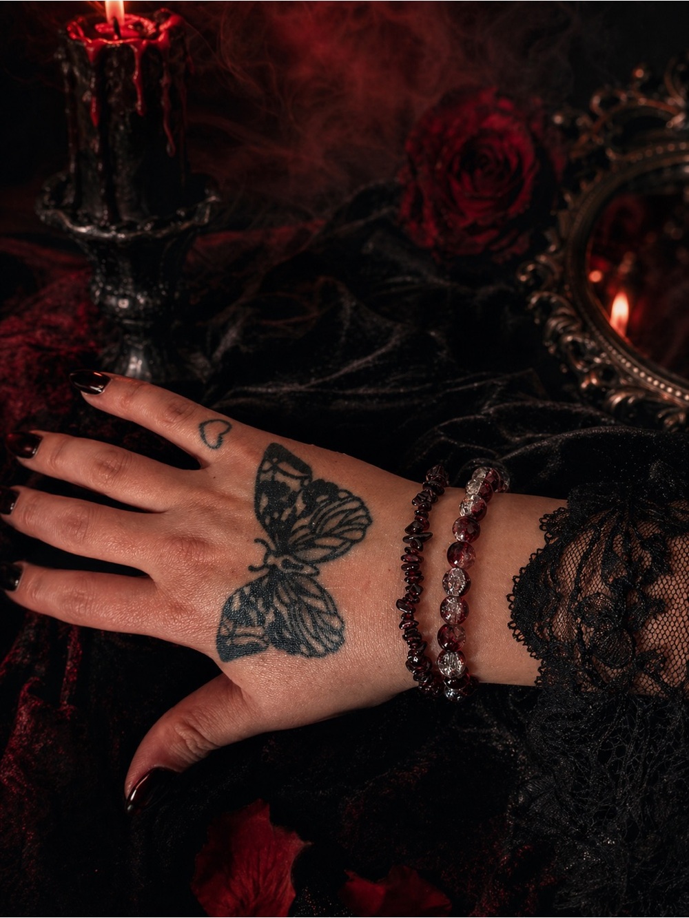 Gothic Blood Red Beaded Bracelet Set 8”